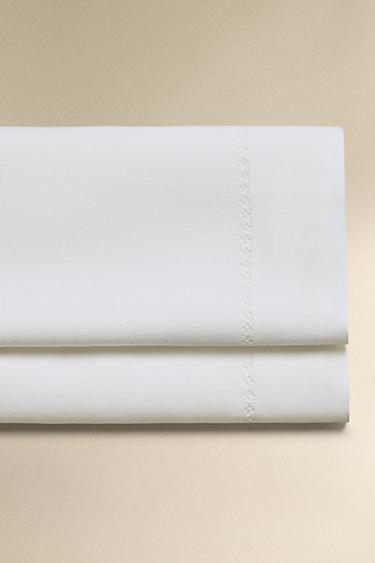 HEMSTITCHED LINEN FLAT SHEET - White by Zara