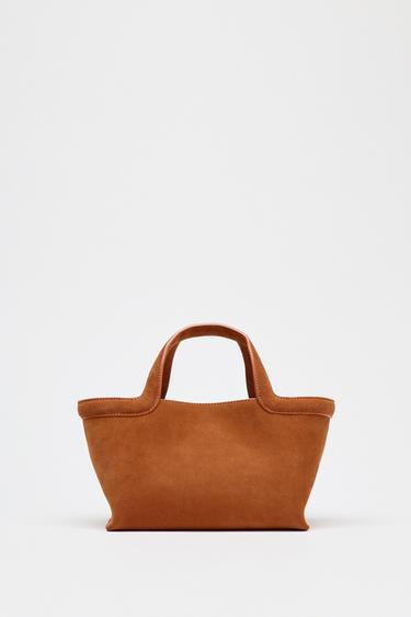 Zara MINI SUEDE TOPSTITCHED SHOPPER - Orange
