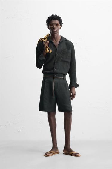 STRIPED JACQUARD BERMUDA SHORTS - Black by Zara