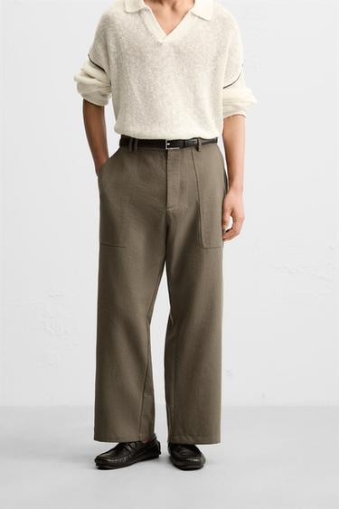 RELAXED FIT TROUSERS WITH POCKETS - Khaki by Zara - Image 1