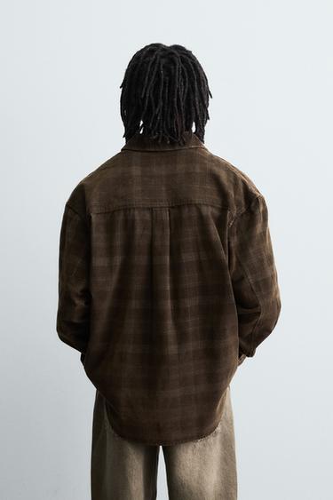 CHEMISE EN VELOURS CÔTELÉ À CARREAUX - Marron de Zara - Image 2
