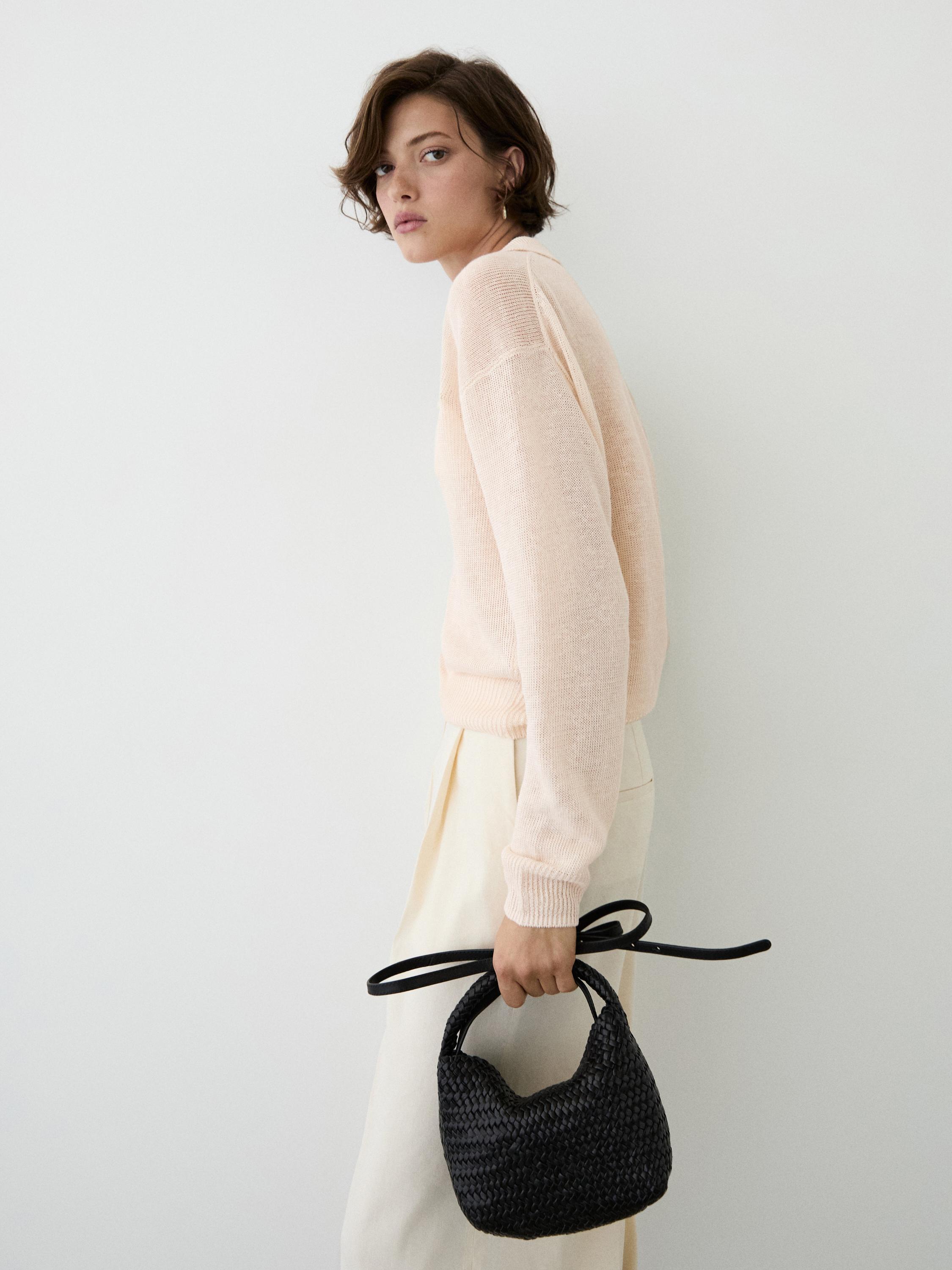 Fine linen polo collar sweater