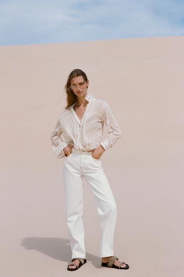 Zara Z1975 SLIM HIGH-WAISTED JEANS WITH CONTRAST TOPSTITCHING - Ecru - Image 0