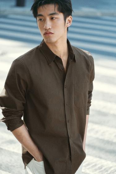 Zara 標準版府綢襯衫 - 深棕色