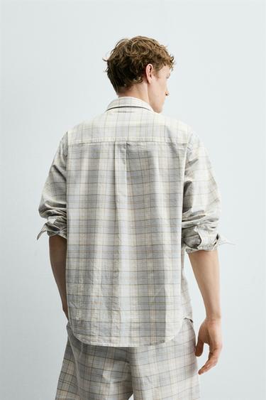 CHEMISE REGULAR FIT À CARREAUX - Bleu ciel de Zara - Image 2
