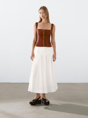 Zara Suede leather top with zip - Brick