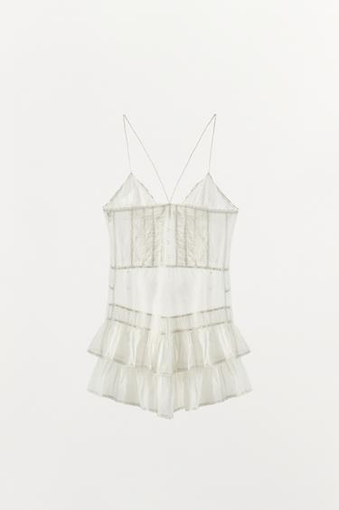 ROBE COURTE À NŒUDS ET VOLANTS - Blanc de Zara - Image 5