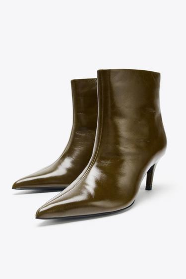 BOTTINES EN CUIR À TALONS INCURVÉS - Vert de Zara - Image 4