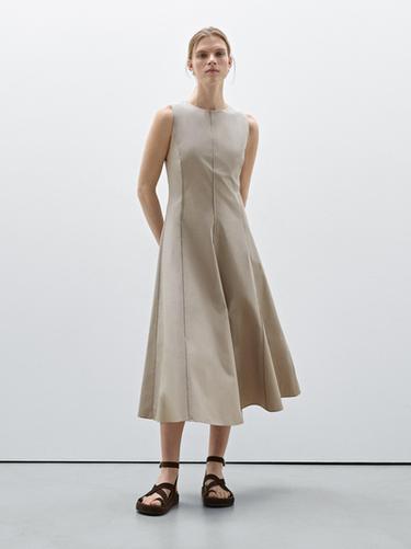 Zara Poplin flounce midi dress - Sand