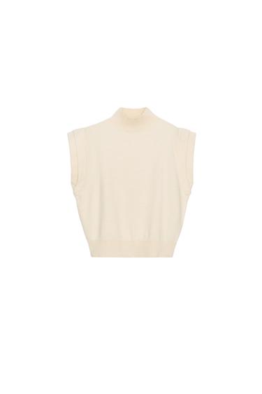 Zara MARKED SHOULDERS KNIT TOP - Mid-ecru