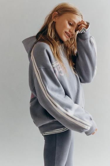 STRIPED HOODIE - Mid-blue by Zara