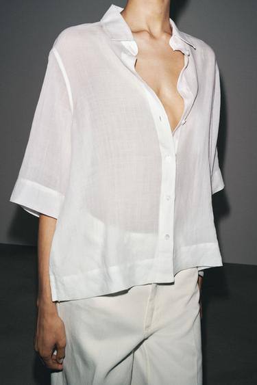 CHEMISE AVEC RAMIE ZW COLLECTION - Blanc de Zara - Image 3