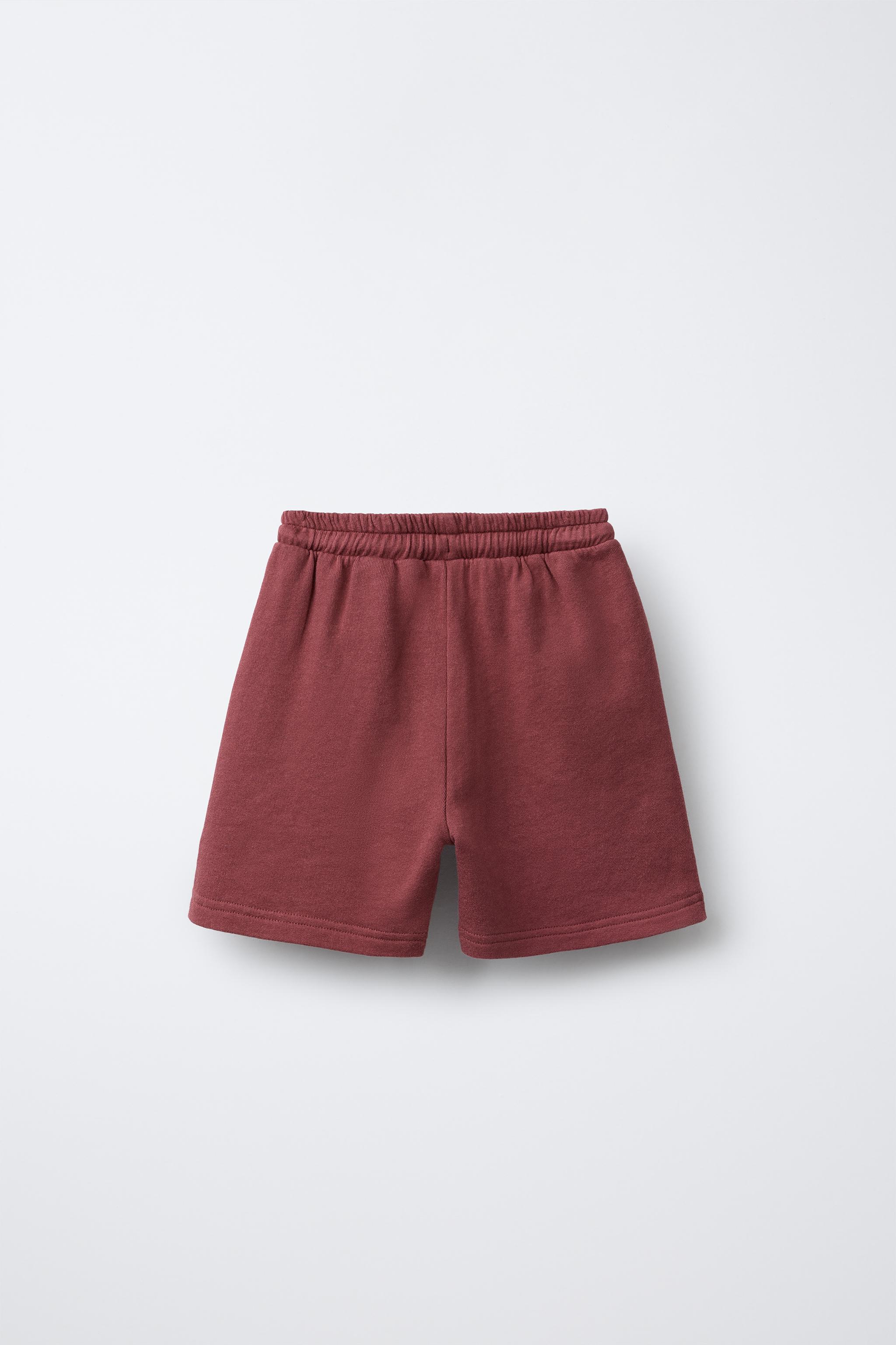 Maron❕ EMBROIDERED PLUSH SHORTS - Maroon | ZARA United States