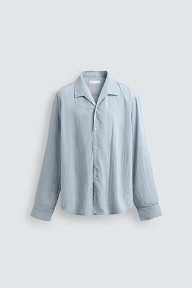 Zara FLOWY TEXTURED SHIRT - Sky blue