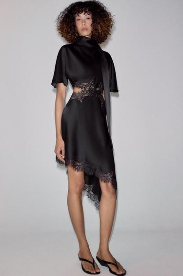 ZW COLLECTION SATIN DRESS WITH LACE - Black by Zara