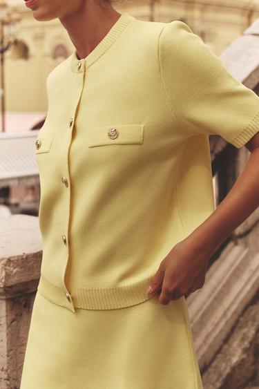 SHORT SLEEVE KNIT CARDIGAN - Yellow by Zara