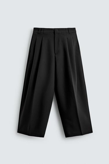 WIDE-LEG PLEATED TROUSERS - Black by Zara