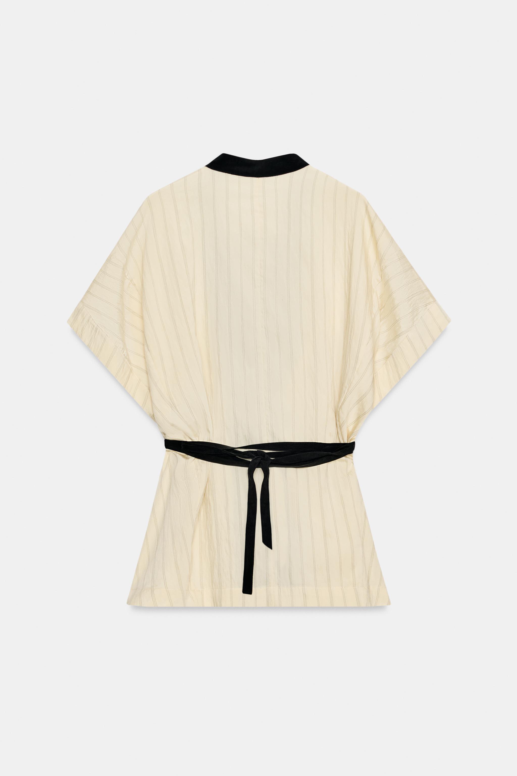 Женские рубашки Zara ZW COLLECTION STRIPED WRAP SHIRT — фото 7