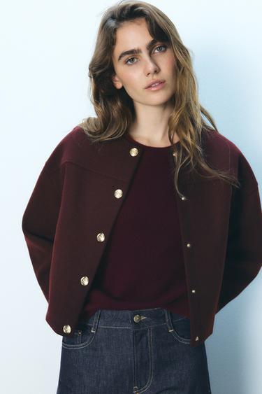 SOFT BUTTON JACKET - Burgundy by Zara