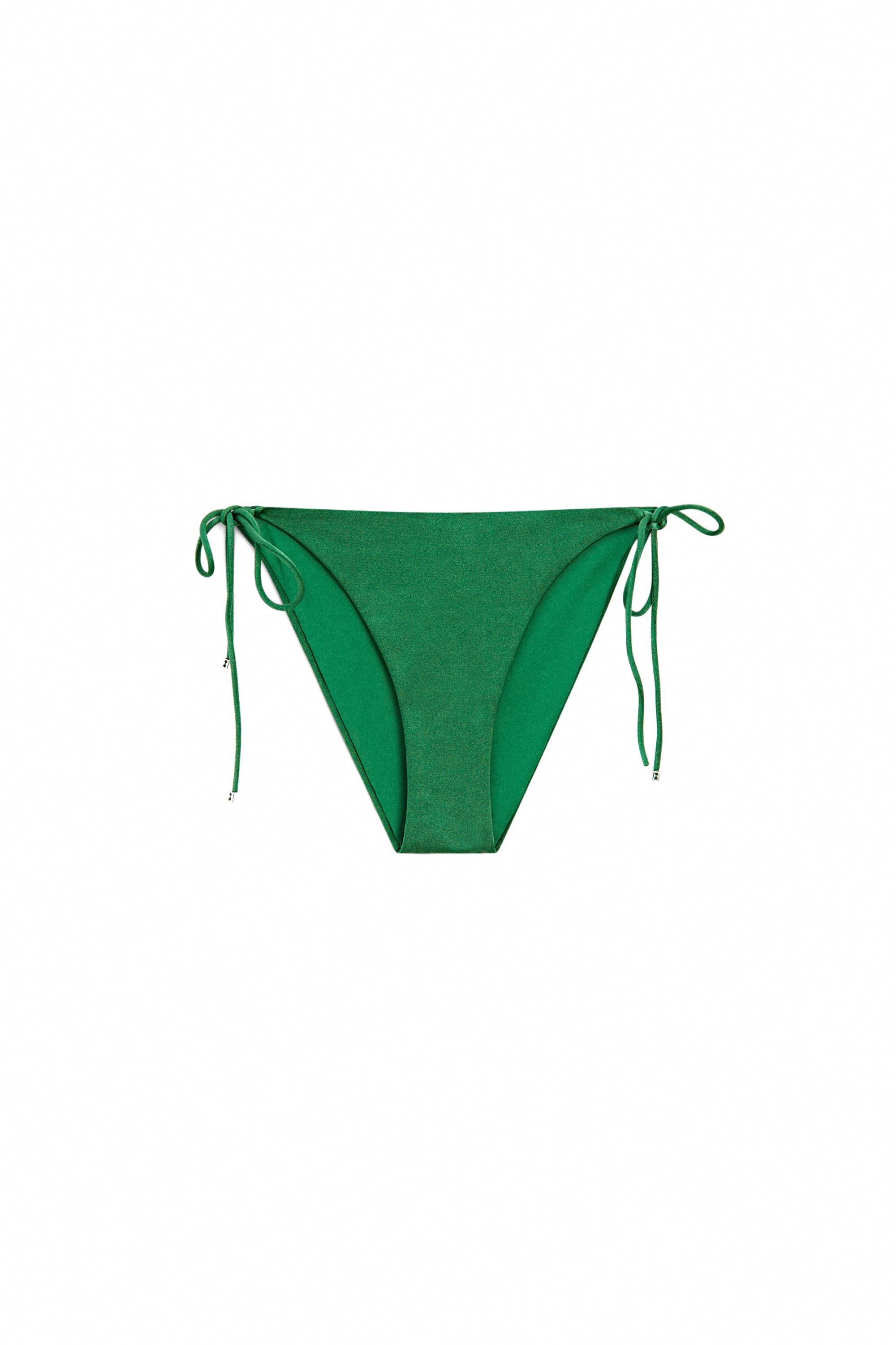 Shiny bikini bottoms with bow — Green