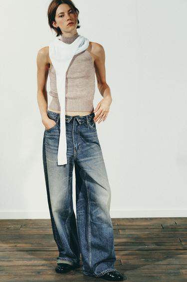 JEANS CÓS DOBRADO TRF CINTURA MÉDIA - Azul-marinho da Zara