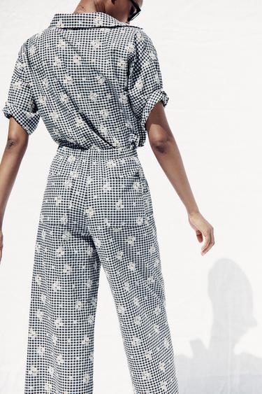 GINGHAM SHIRT WITH EMBROIDERY - Ecru / Blue by Zara - Image 2