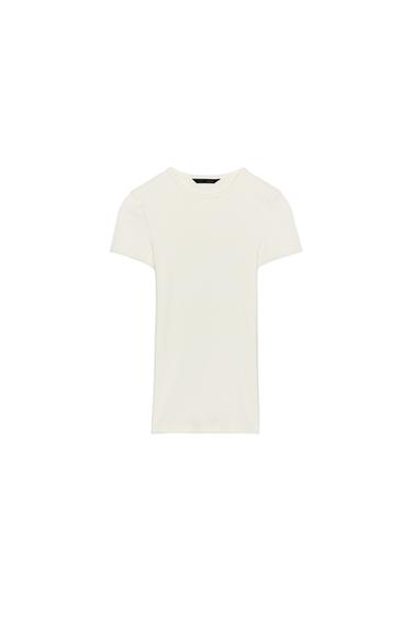 RIBBED T-SHIRT - Oyster-white by Zara