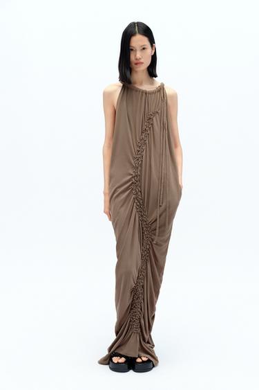 GATHERED MIDI DRESS X FANGLU LIN - Khaki by Zara