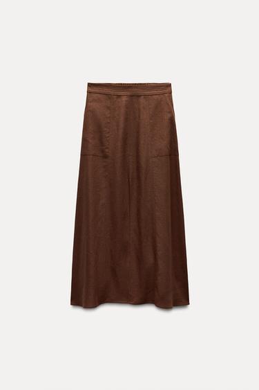 FALDA CON LINO - Chocolate de Zara