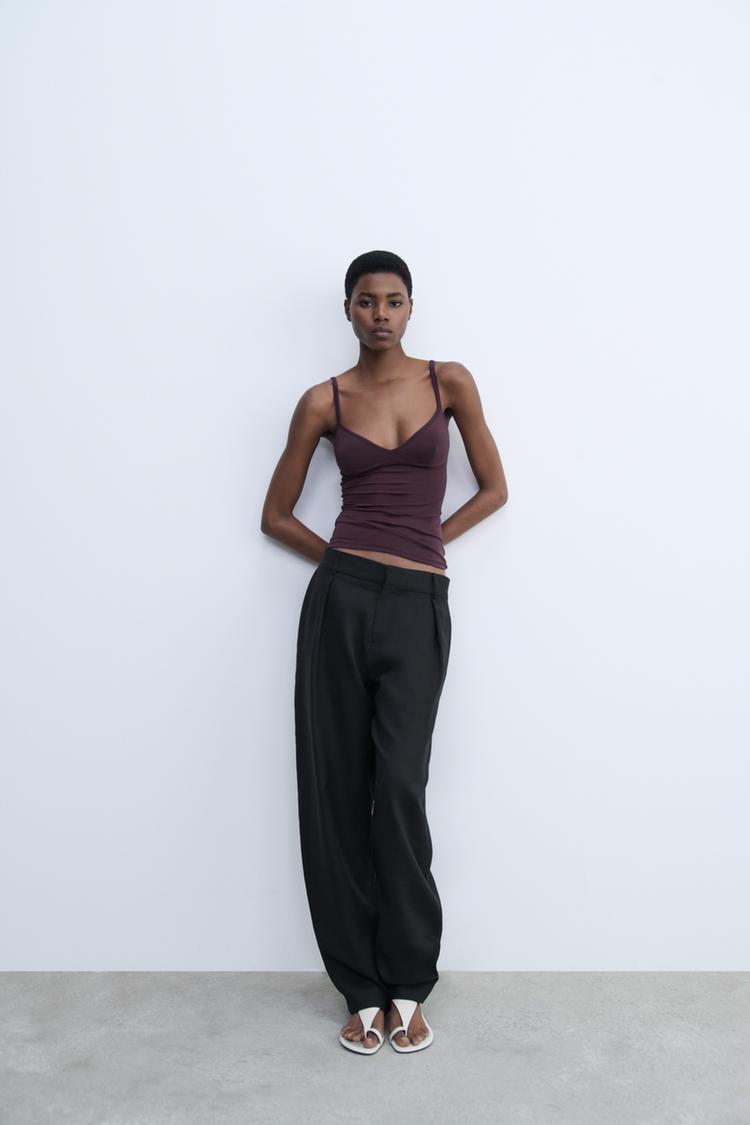 リブ地タンクトップ - ワイン | ZARA Japan / 日本