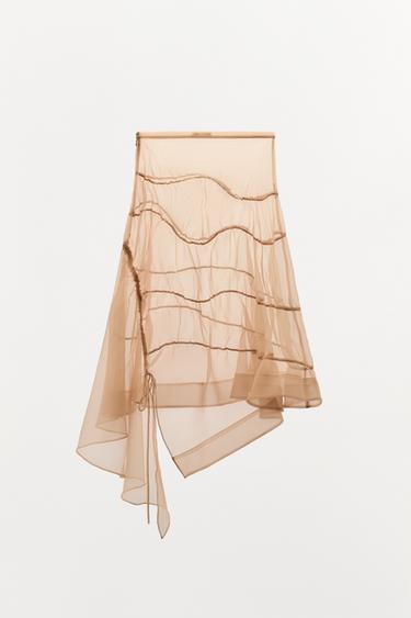 GATHERED ORGANZA SKIRT - Ecru by Zara
