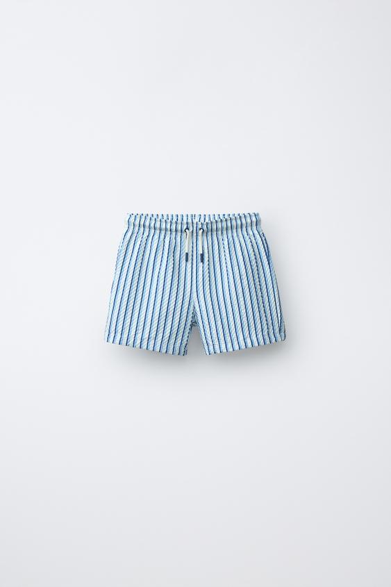 6-14 AÑOS/ BERMUDA BAÑO SEERSUCKER RAYAS - Azul de Zara - Imagen 0