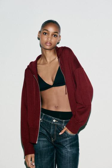 KNITTED HOODIE - Burgundy by Zara