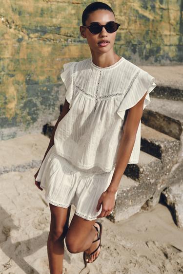 ROMANTIC LADDER-TRIM TOP - Ecru by Zara - Image 0