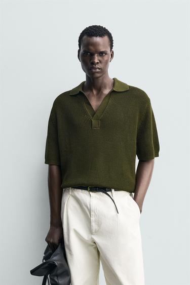POLO EN COTON MERCERISÉ - Kaki de Zara