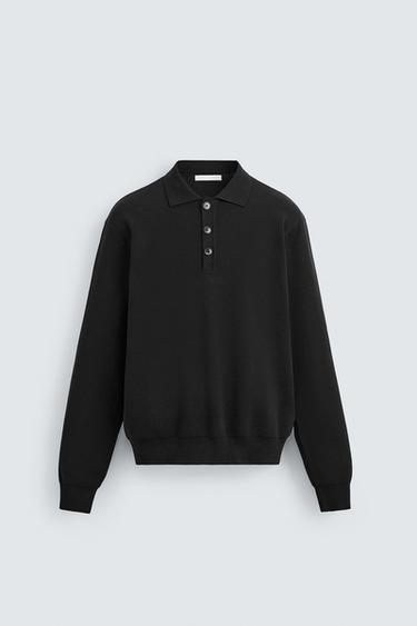 RELAXED FIT KNITTED POLO SHIRT - Black by Zara