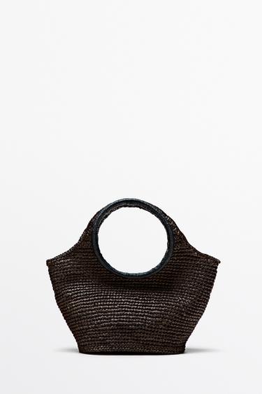 Zara 100% Raffia Mini Crescent Bag - Brown - Image 0