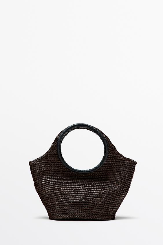 Bolso mini media luna 100% rafia - Marrón de Zara - Imagen 0