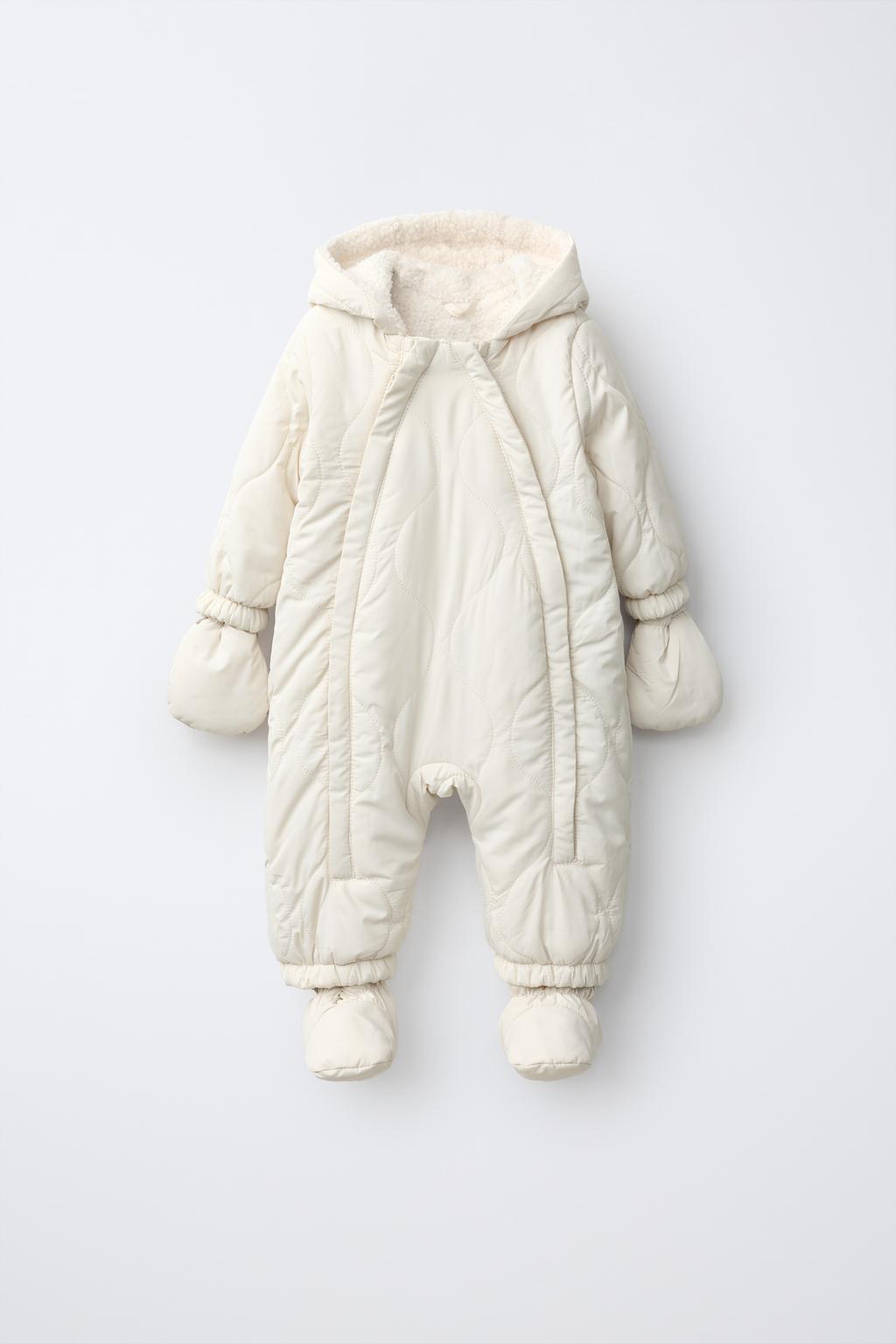 QUILTED FAUX SHEARLING ALL-IN-ONE WITH MITTENS AND BOOTIES
