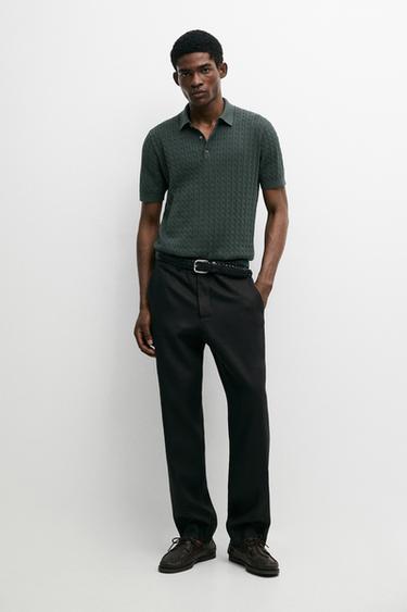 Polo punto trenzado 100% algodón - Botella oscuro de Zara