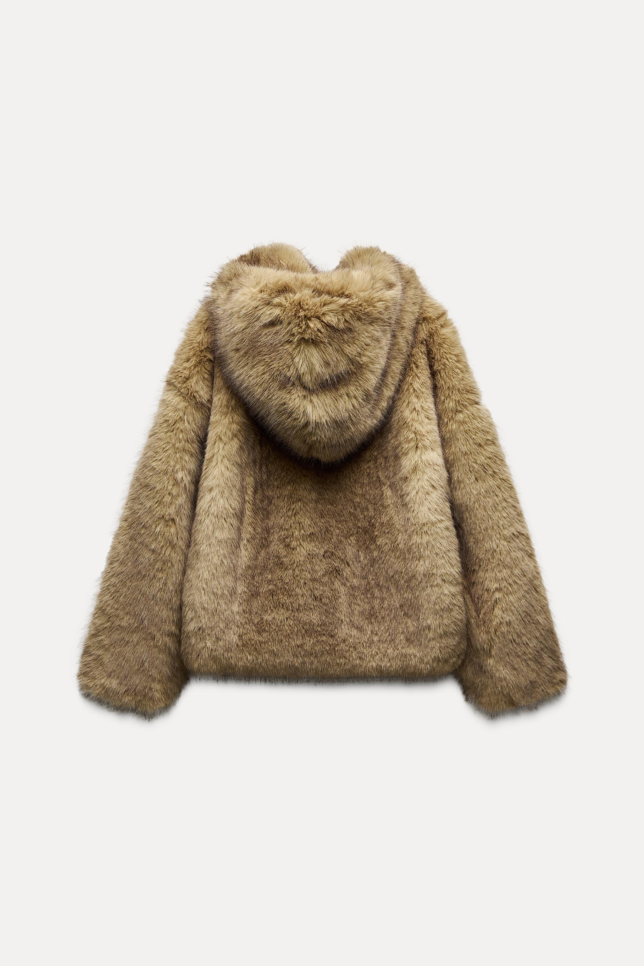 COAT WITH FAUX FUR HOOD Light beige ZARA Canada