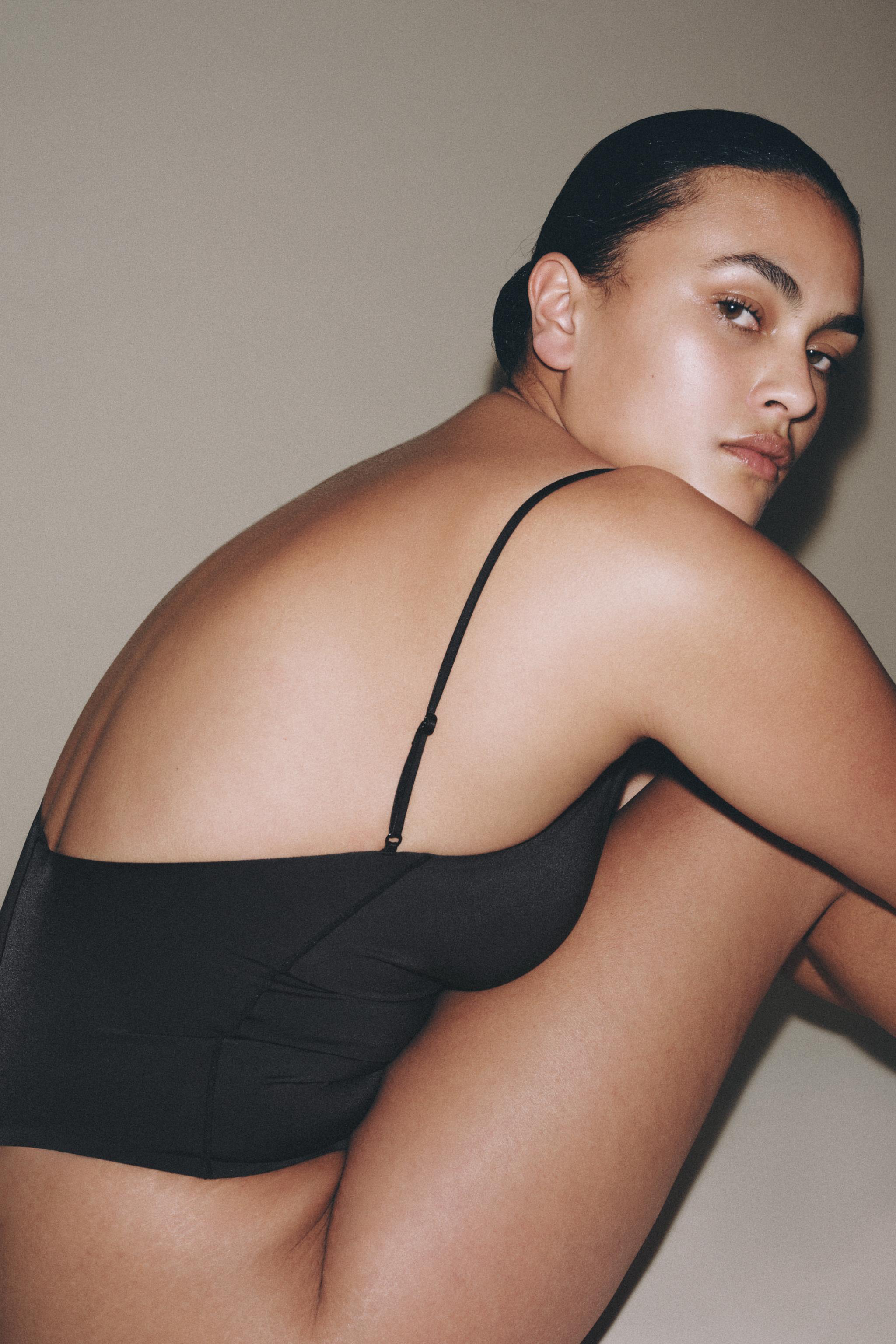 STRAPPY BODYSUIT WITH POLYAMIDE — Black (alternate view)