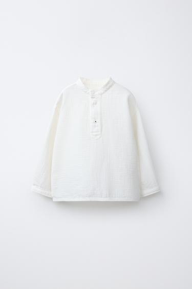 CHEMISE STRUCTURÉE À COL MAO - Blanc cassé de Zara - Image 0