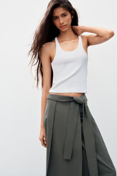 JUPE MI-LONGUE CROISÉE - bleu pétrole délavé de Zara - Image 2