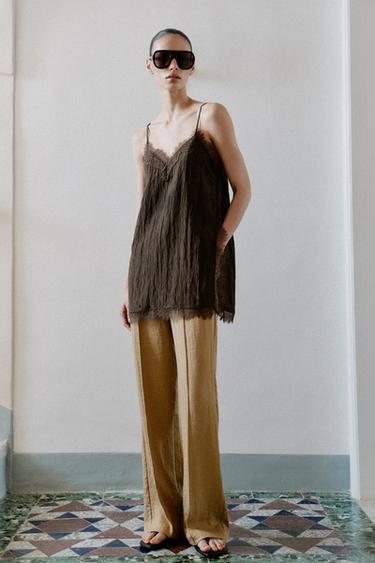 TOP I LINJTË ME DANTELLË - Kafe nga Zara - Imazh 0