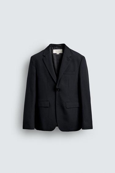 Zara 100% WOOL SUIT JACKET - Navy blue