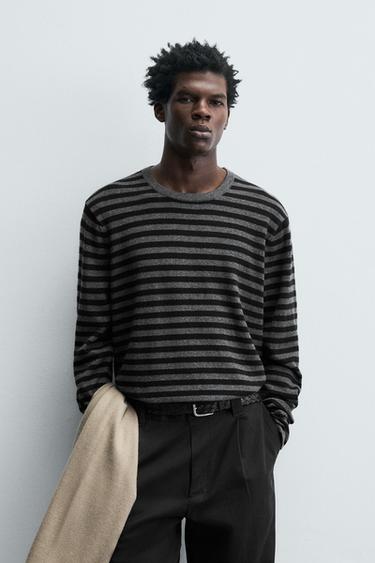 Zara STRIPED WOOL - CASHMERE SWEATER - Black