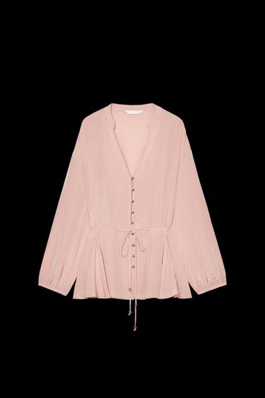 BLOUSE WITH NARROW BELT - Beige-pink by Zara