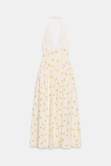 ROBE MI-LONGUE EN POPELINE À ENCOLURE AMÉRICAINE FRUITS - écru/jaune de Zara - Image 5