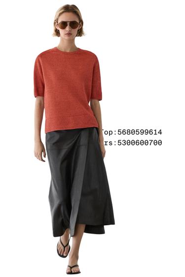 Jersey punto manga corta 100% lino - Naranja quemado de Zara